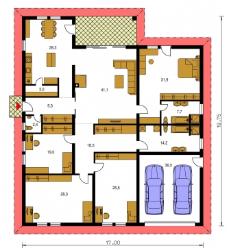 Spiegelverkehrter Entwurf | Grundriss des Erdgeschosses - BUNGALOW 118